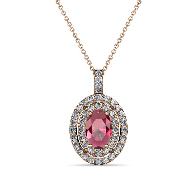 Calice Rhodolite Garnet and Diamond Double Halo Pendant 