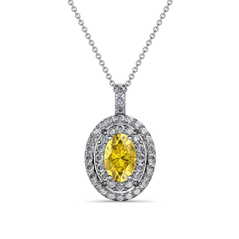 Calice Yellow Sapphire and Diamond Double Halo Pendant 