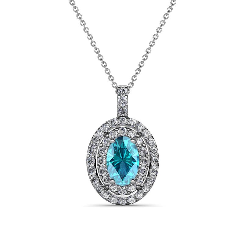 Calice London Blue Topaz and Diamond Double Halo Pendant 