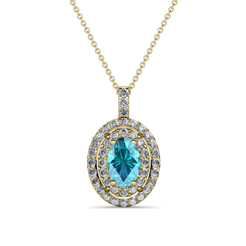 Calice London Blue Topaz and Diamond Double Halo Pendant 