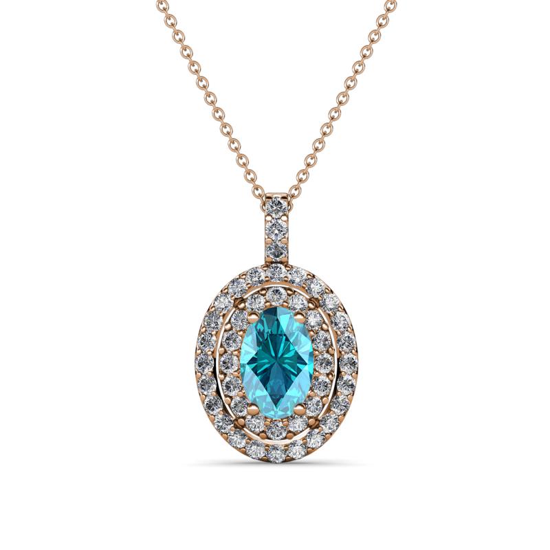 Calice London Blue Topaz and Diamond Double Halo Pendant 