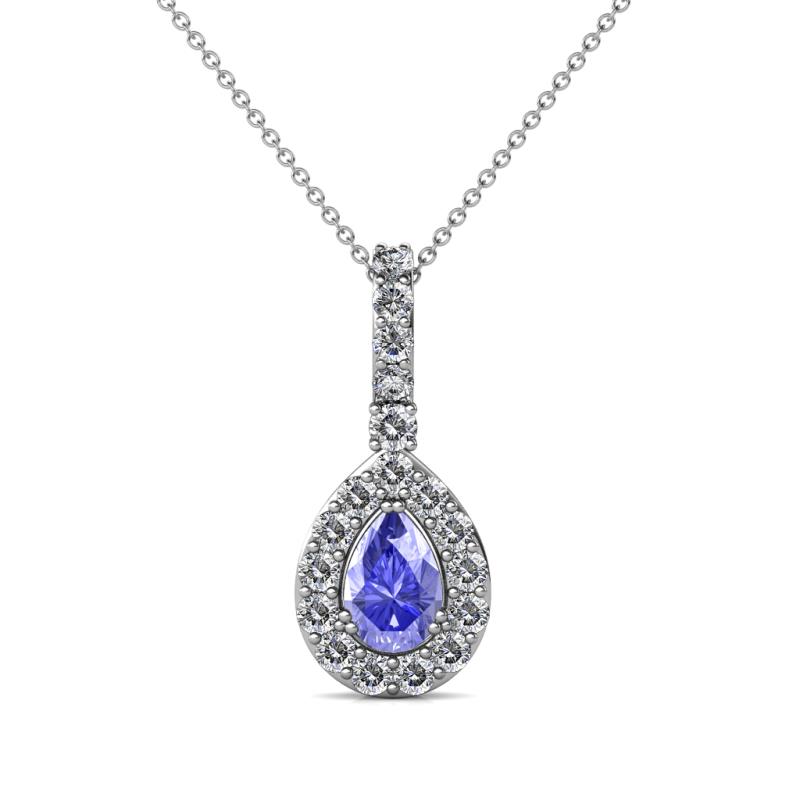 Quy 0.81 ctw (6x4 mm) Pear Shape Tanzanite and Round Natural Diamond Teardrop Halo Pendant 