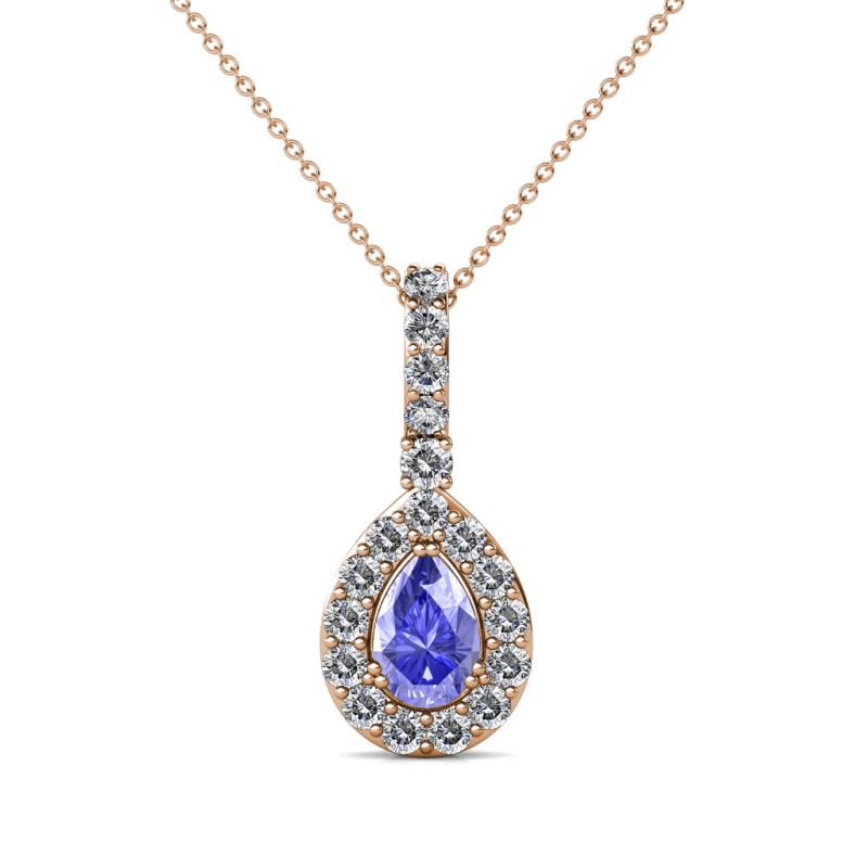Quy 0.81 ctw (6x4 mm) Pear Shape Tanzanite and Round Natural Diamond Teardrop Halo Pendant 