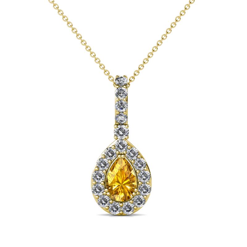 Quy 0.76 ctw (6x4 mm) Pear Shape Citrine and Round Natural Diamond Teardrop Halo Pendant 