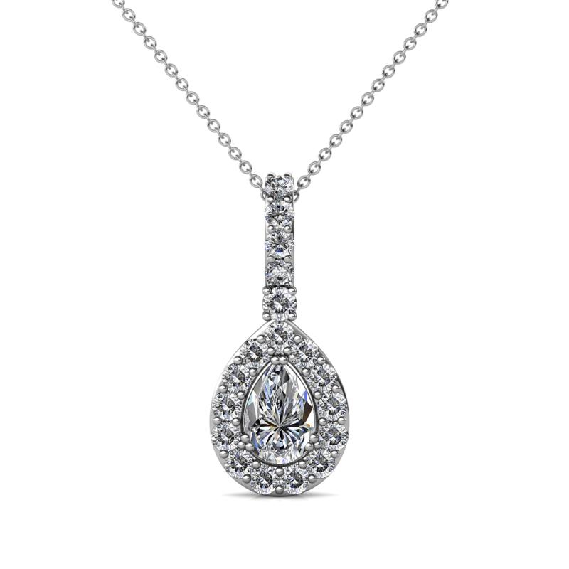 Quy 0.86 ctw (6x4 mm) Pear Shape Natural Diamond and Round Diamond Teardrop Halo Pendant 