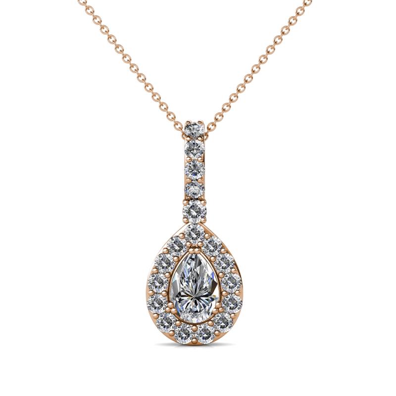 Quy 0.86 ctw (6x4 mm) Pear Shape Natural Diamond and Round Diamond Teardrop Halo Pendant 