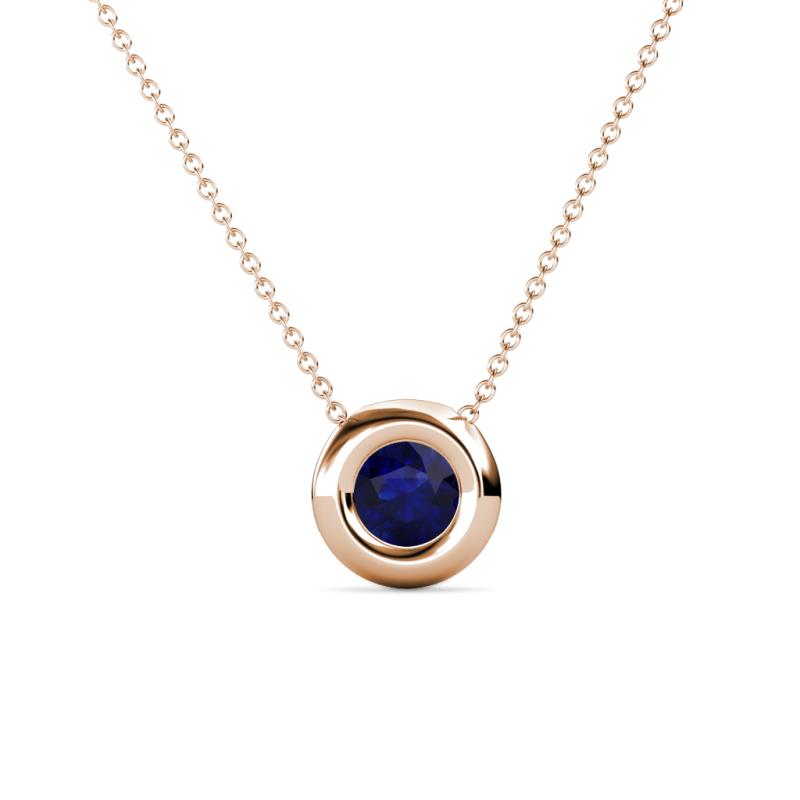 Arela 5.00 mm Round Blue Sapphire Donut Bezel Solitaire Pendant Necklace 