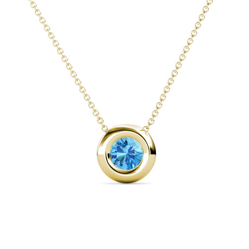 Arela 5.00 mm Round Blue Topaz Donut Bezel Solitaire Pendant Necklace 