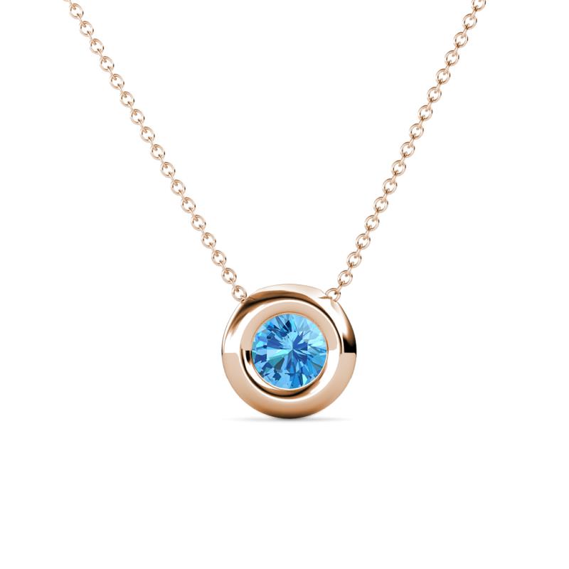 Arela 5.00 mm Round Blue Topaz Donut Bezel Solitaire Pendant Necklace 
