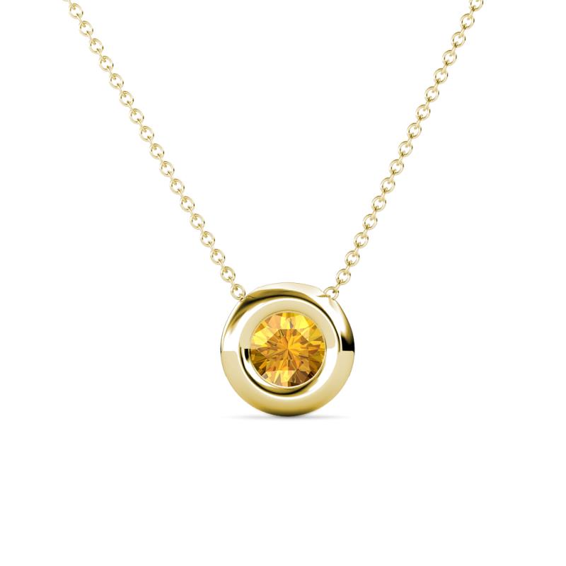 Arela 5.00 mm Round Citrine Donut Bezel Solitaire Pendant Necklace 