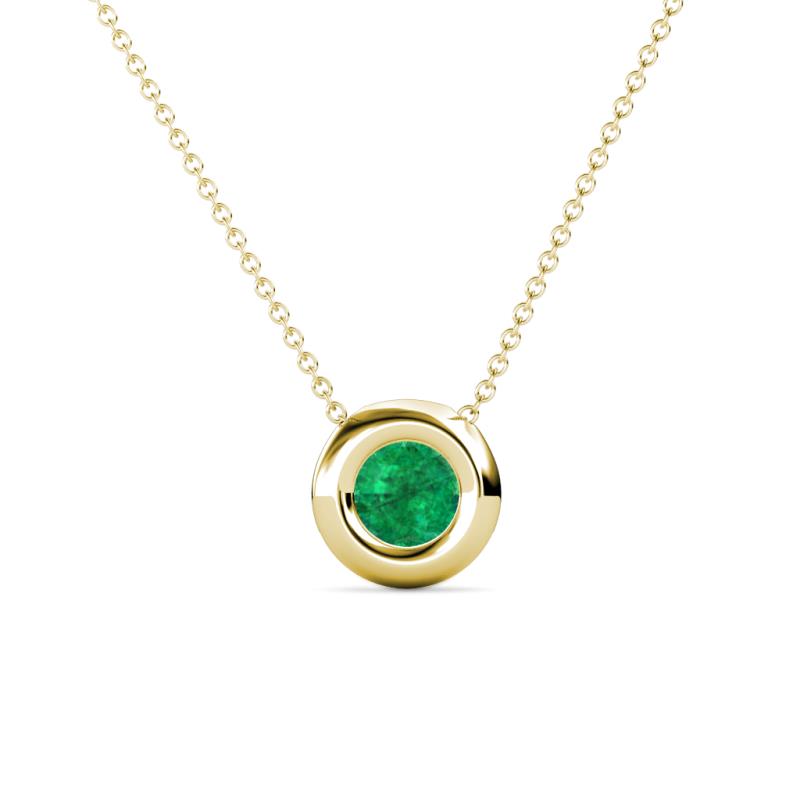 Arela 5.00 mm Round Emerald Donut Bezel Solitaire Pendant Necklace 