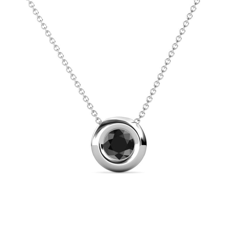 Arela 5.00 mm Round Black Diamond Donut Bezel Solitaire Pendant Necklace 