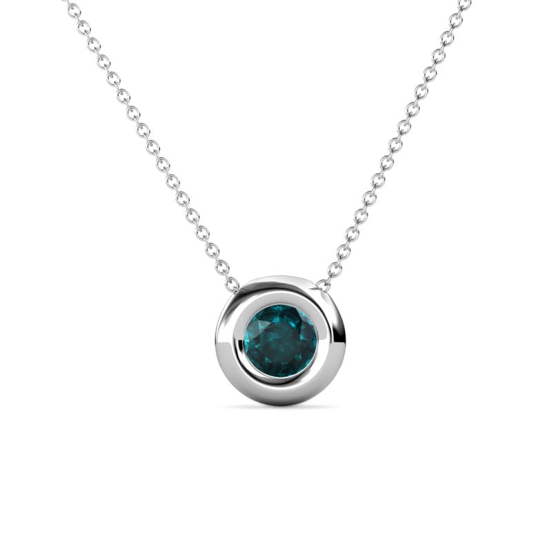 Arela 5.00 mm Round London Blue Topaz Donut Bezel Solitaire Pendant Necklace 