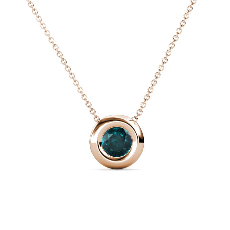 Arela 5.00 mm Round London Blue Topaz Donut Bezel Solitaire Pendant Necklace 