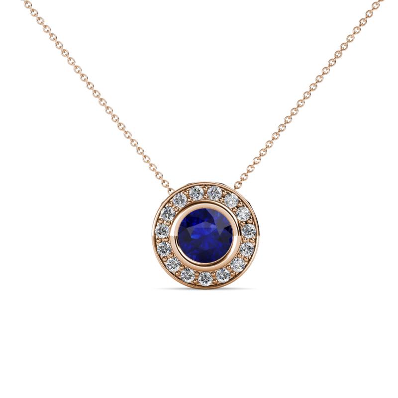 Kitra Blue Sapphire and Diamond Halo Pendant 