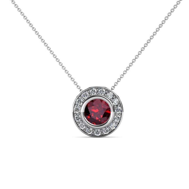 Kitra Ruby and Diamond Halo Pendant 