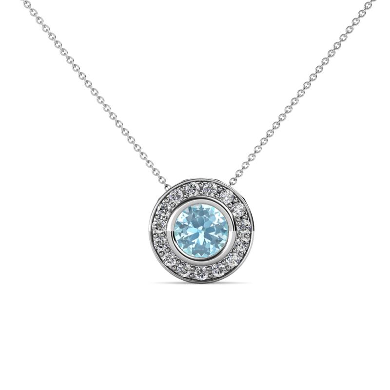 Kitra Aquamarine and Diamond Halo Pendant 