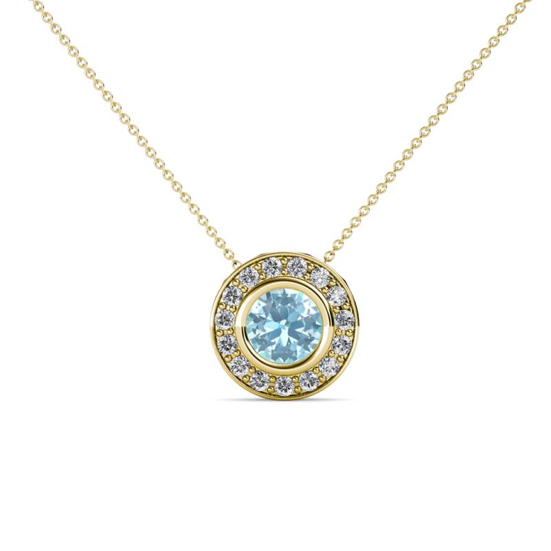 Kitra Aquamarine and Diamond Halo Pendant 
