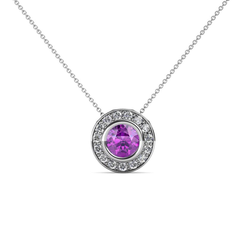Kitra Amethyst and Diamond Halo Pendant 