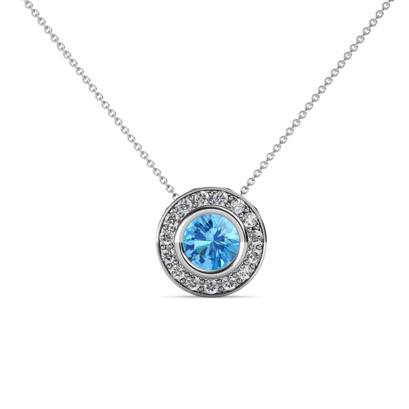 Kitra Blue Topaz and Diamond Halo Pendant 