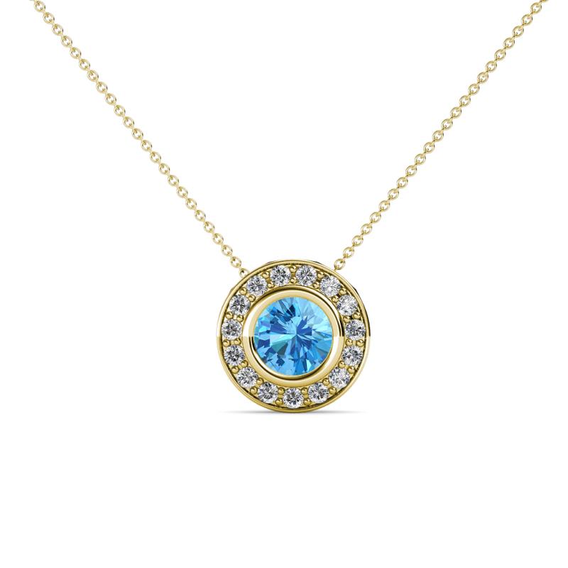 Kitra Blue Topaz and Diamond Halo Pendant 