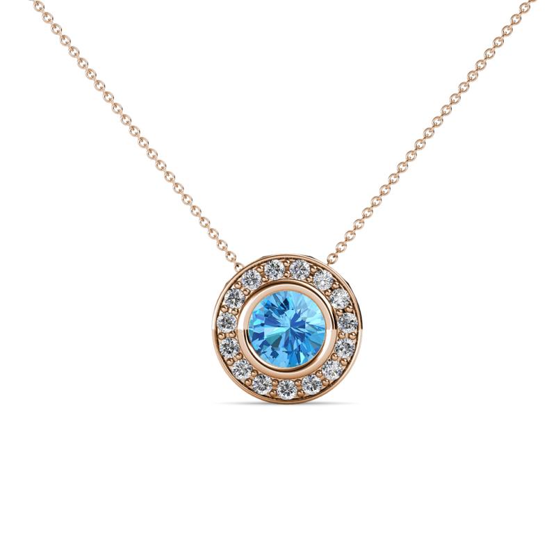 Kitra Blue Topaz and Diamond Halo Pendant 