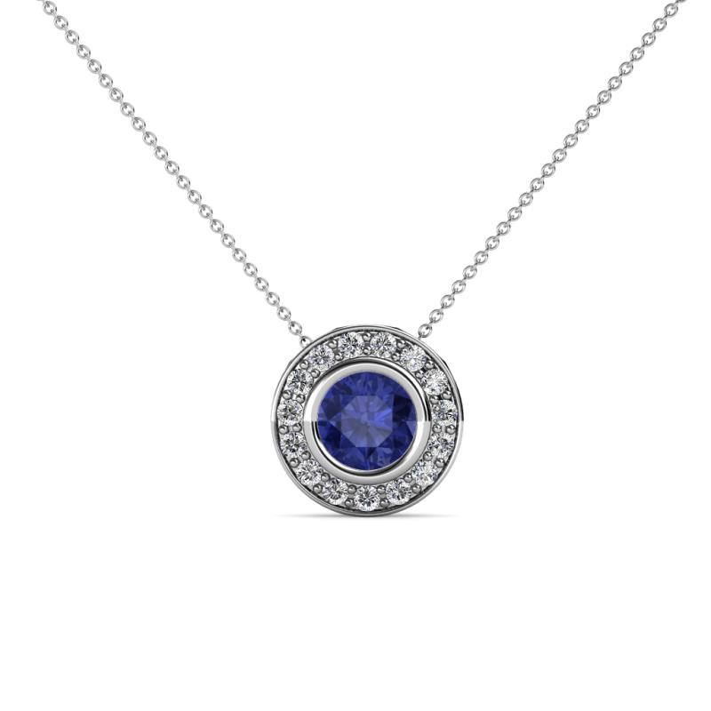 Kitra Iolite and Diamond Halo Pendant 