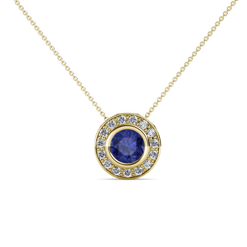 Kitra Iolite and Diamond Halo Pendant 