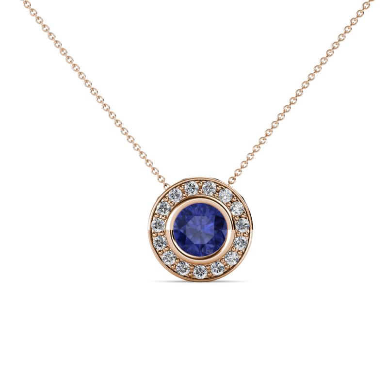 Kitra Iolite and Diamond Halo Pendant 