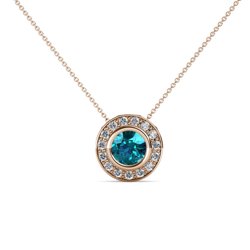 Kitra London Blue Topaz and Diamond Halo Pendant 