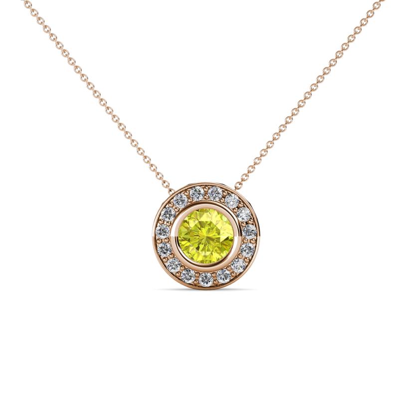 Kitra Yellow and White Diamond Halo Pendant 
