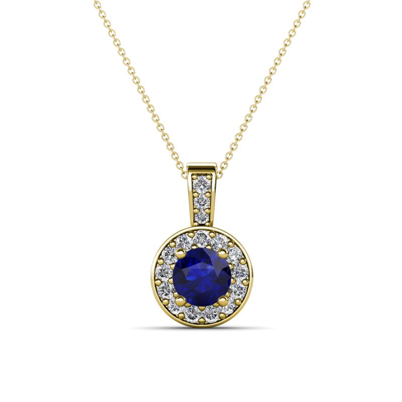 Astera Blue Sapphire and Diamond Circle Halo Pendant 