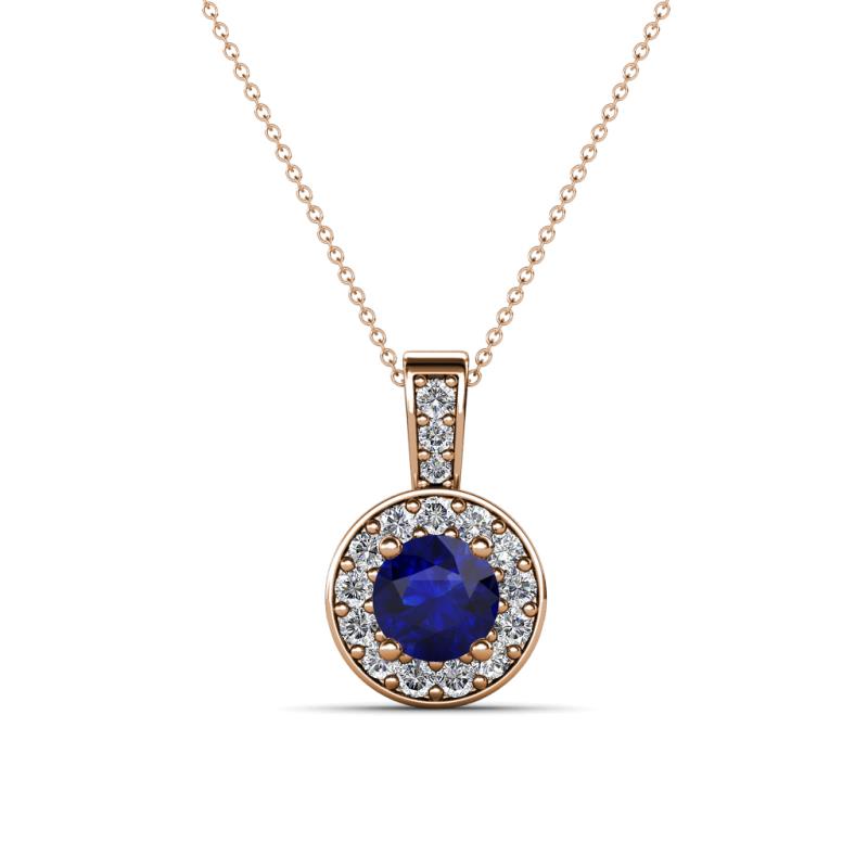 Astera Blue Sapphire and Diamond Circle Halo Pendant 