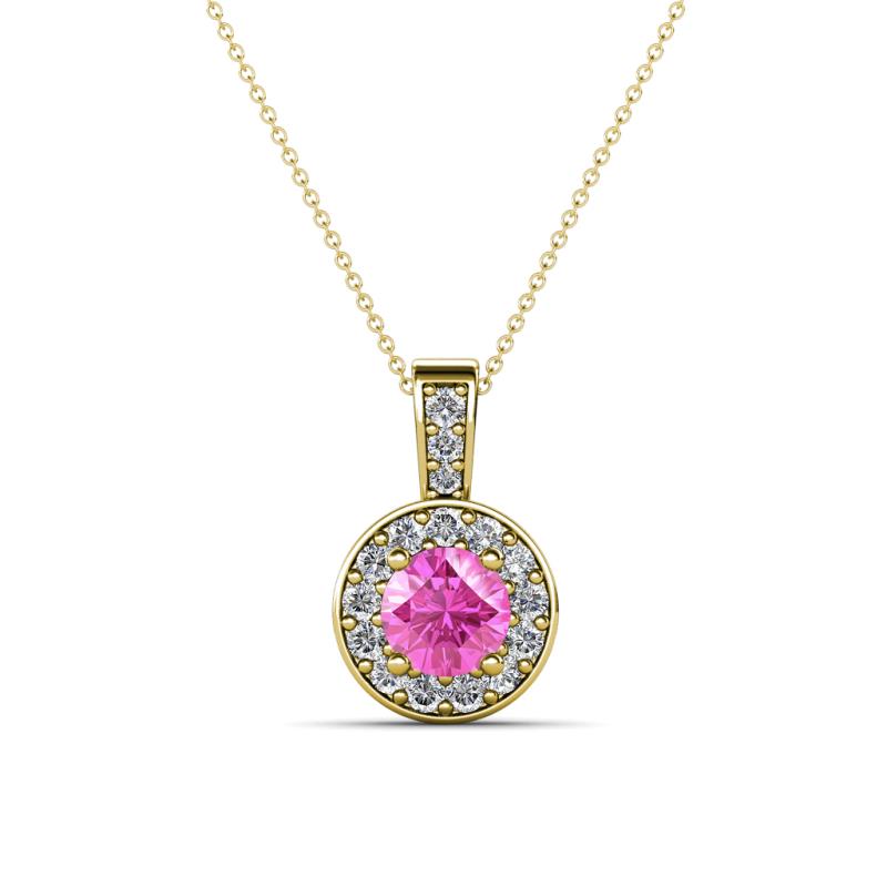 Astera Pink Sapphire and Diamond Circle Halo Pendant 