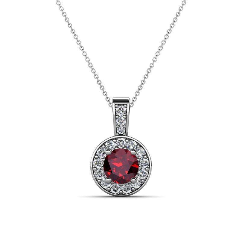 Astera Ruby and Diamond Circle Halo Pendant 
