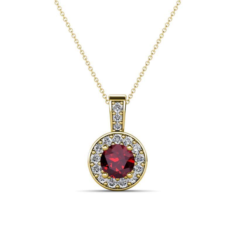 Astera Ruby and Diamond Circle Halo Pendant 