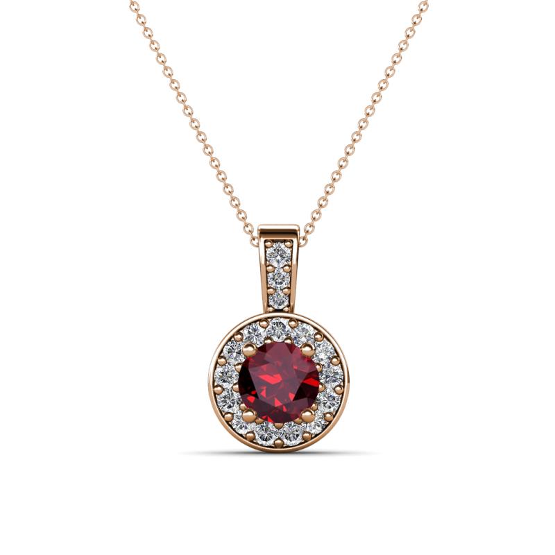 Astera Ruby and Diamond Circle Halo Pendant 