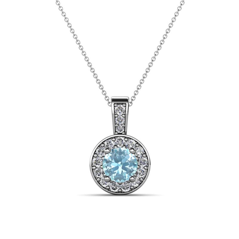 Astera Aquamarine and Diamond Circle Halo Pendant 