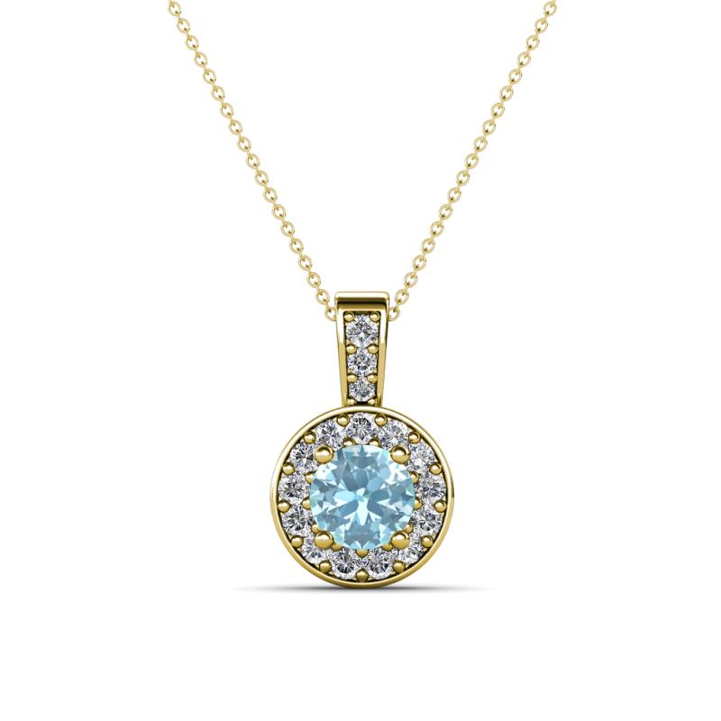 Astera Aquamarine and Diamond Circle Halo Pendant 