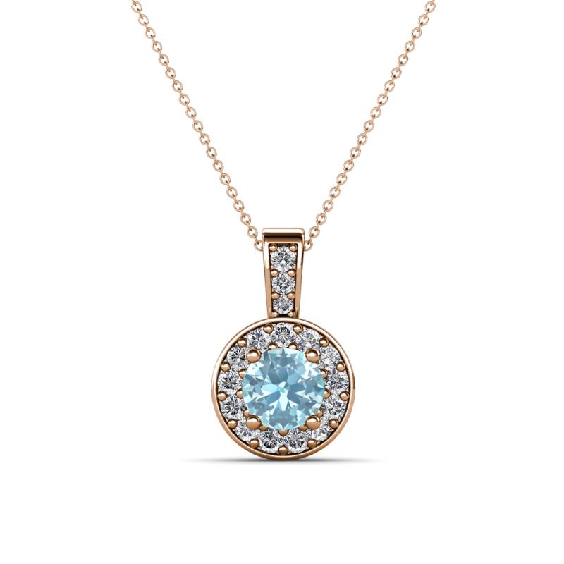 Astera Aquamarine and Diamond Circle Halo Pendant 