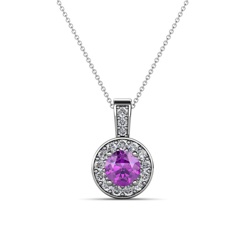 Astera Amethyst and Diamond Circle Halo Pendant 