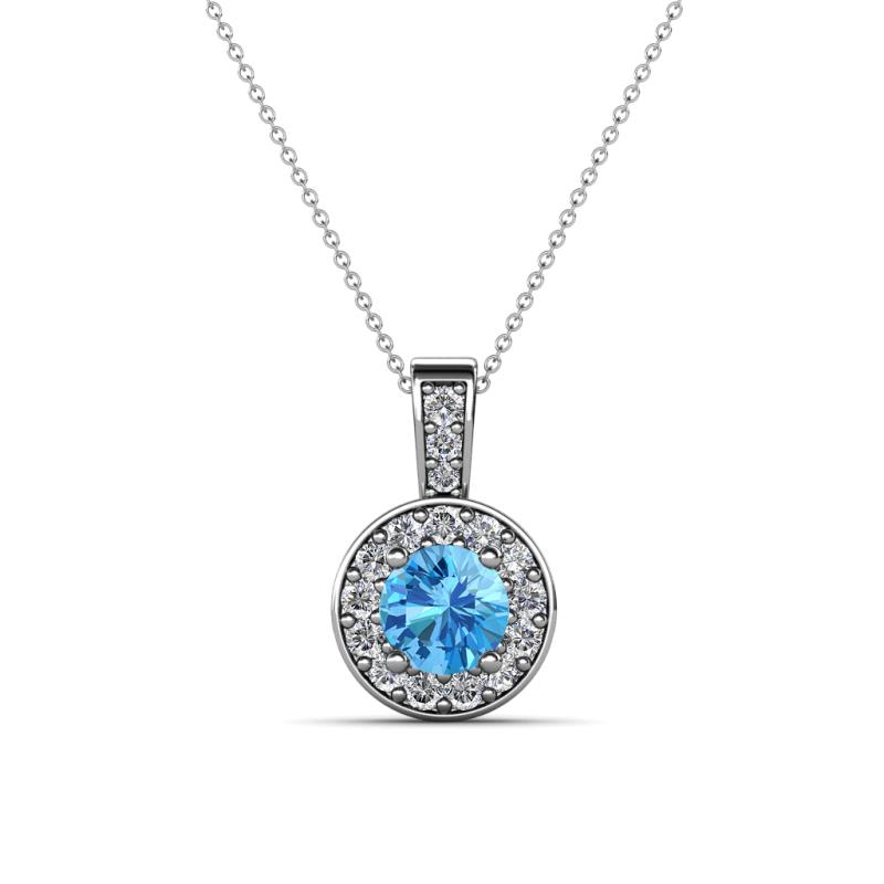 Astera Blue Topaz and Diamond Circle Halo Pendant 