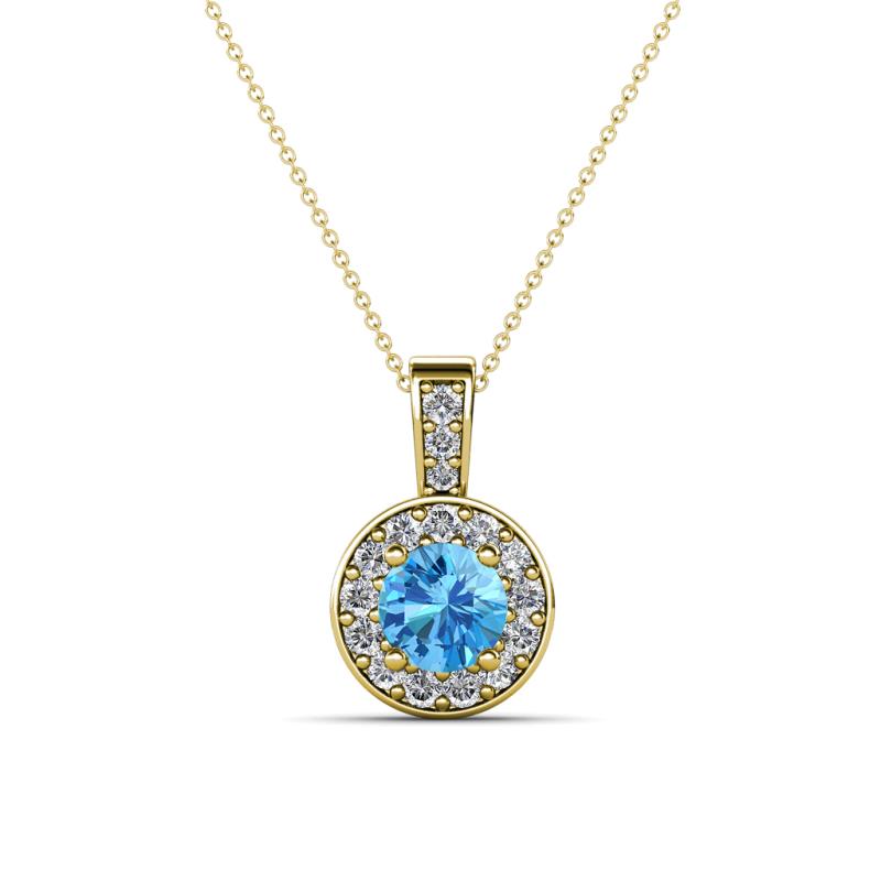 Astera Blue Topaz and Diamond Circle Halo Pendant 