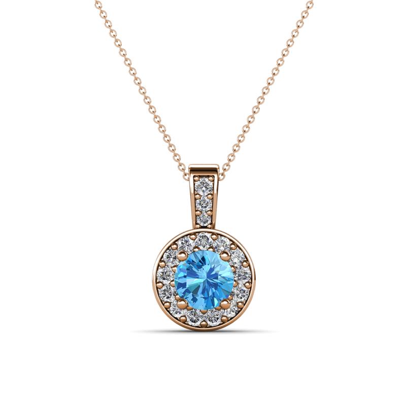Astera Blue Topaz and Diamond Circle Halo Pendant 
