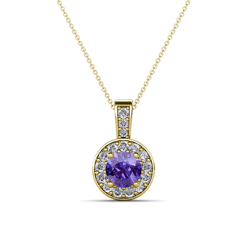 Astera Iolite and Diamond Circle Halo Pendant 