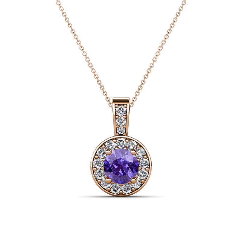 Astera Iolite and Diamond Circle Halo Pendant 