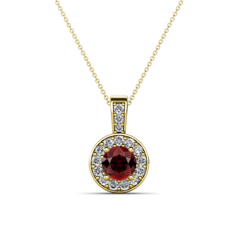 Astera Red Garnet and Diamond Circle Halo Pendant 