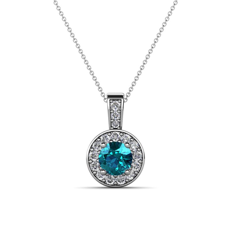 Astera London Blue Topaz and Diamond Circle Halo Pendant 