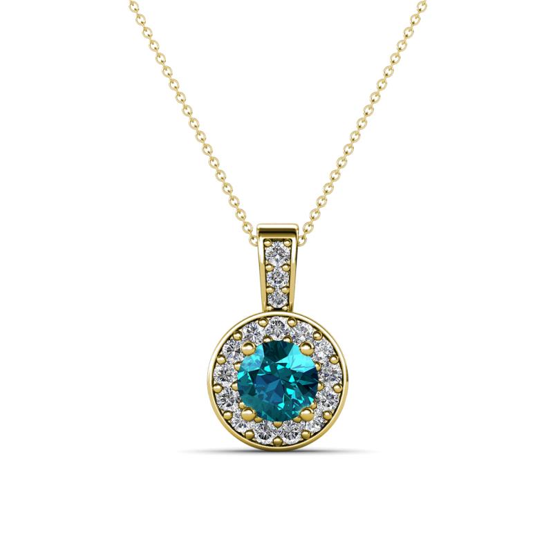 Astera London Blue Topaz and Diamond Circle Halo Pendant 
