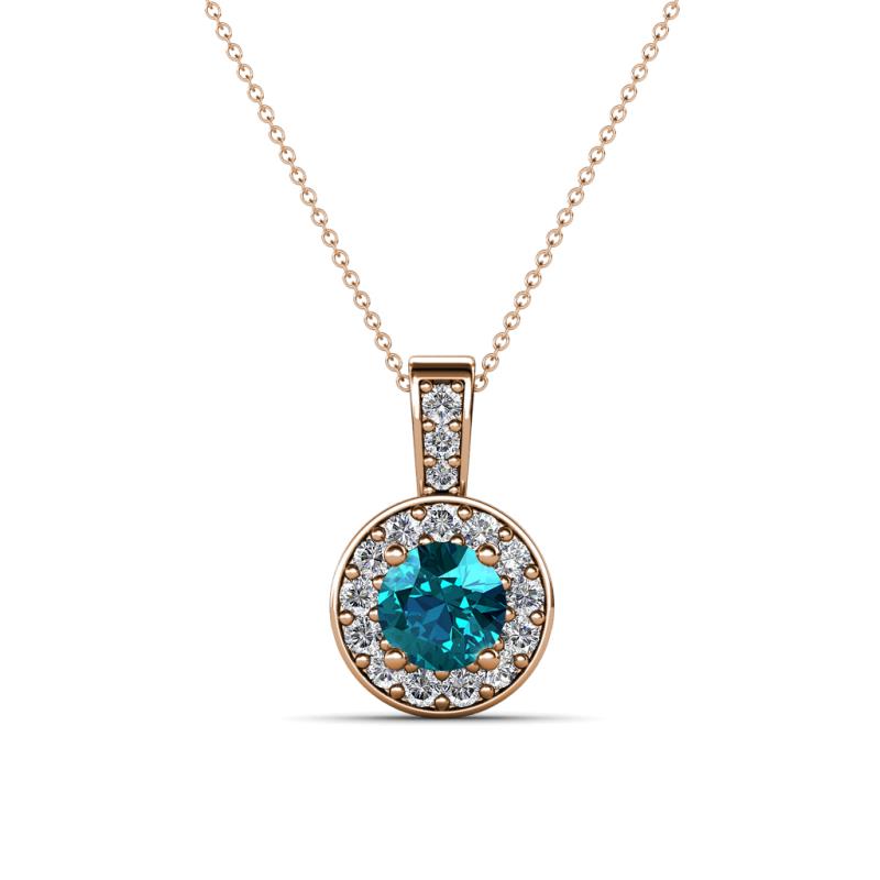 Astera London Blue Topaz and Diamond Circle Halo Pendant 
